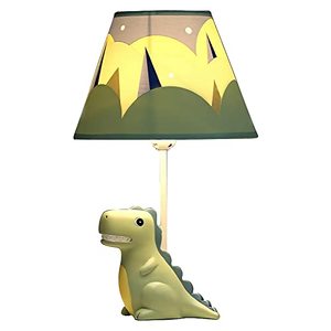 lot 1108 image: HERBESTBAY Kids Table Lamp, Dinosaur Lamp Design Bedside Table Lamp, 13 Inch Tall Desk Lamp with Barrel Lampshade for Boys Bedroom D�cor, Come with an LED Bulb (Green Dinosaur) Retail $39.99