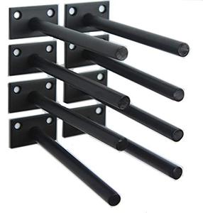 lot 1114 image: MHMYDZ 8 Pcs 6 Black Solid Steel Floating Shelf Bracket Blind Shelf Supports - Hidden Brackets for Floating Wood Shelves - Concealed Blind Shelf Support Screws and Wall Plugs Included Retail $15.95