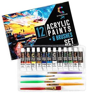 lot 1119 image: Creative Joy CJAPB01 Acrylic Paint Set & Brushes Vivid Paint Sets Include 6 Brushes-Great for Artists and Hobby Painters from Kids through Adults-Beginner to Expert Acrylic Paint Kits (12 Paints) Retail $112.63