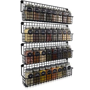 lot 1126 image: ZICOTO Farmhouse Style Hanging Spice Racks For Wall Mount - Easy To Install Set of 4 Space Saving Racks - The Ideal Seasoning Organizer For Your Kitchen Retail $34.97