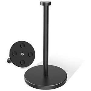 lot 1135 image: VEHHE Paper Towel Holder Countertop, Single Hand Operable Paper Towel Holder Stand with Weighted Base Suction Cups for Kichen Bathroom(Black)��Retail $17.98
