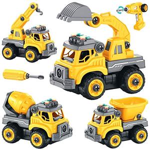 lot 1137 image: 4-in-1 Take Apart Construction Toys for Kids, 36Pcs RC Car Trucks wElectric 360° Drill Remote Control, DIY STEM Vehicle Building Toy, Sounds, Lights, Rechargeable, 3 4 5 6 7 Year Old Boys, Girls Retail $46.95
