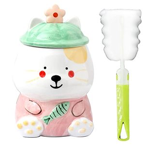 lot 1139 image: seelucky Cat Mug with Spoon Kid 3D mug Cat Fishing Milk Cup Ceramic Coffee Cup Party Birthday Gift Home (cat fishing pink, 450 ml) Retail $13.00
