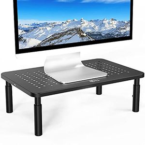 lot 1140 image: WALI Monitor Stand Riser, Laptop 3 Height Adjustable Underneath Storage for Office Supplies (STT003), 1 Pack, Black Retail $13.98