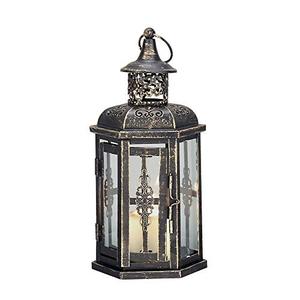lot 1143 image: JHY DESIGN Decorative Lanterns-10inch High Vintage Style Hanging Lantern, Metal Candleholder for Indoor Outdoor, Events, Parities and Weddings(Black with Gold Brush) Retail $19.99