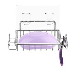 lot 1149 image: Nieifi Bar Soap Holder for Shower Wall with 4 Hooks, Stainless Steel Adhesive Soap Dish for Bathroom, Silver Retail $9.99