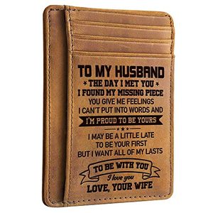 lot 1150 image: DOPTIKA Fathers Day Birthday Gifts for Husband from Wife, Husband Birthday Gift Ideas, Gifts for Him, Birthday Gifts for Men, RFID Credit Card Wallet for Men, Wallet For Husband From Wife Retail $18.99