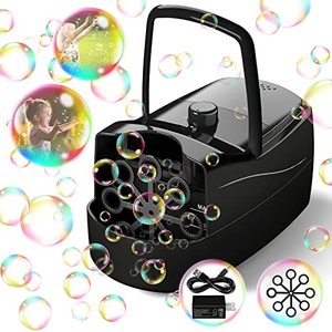 lot 1152 image: Bubble Machine Automatic Bubble Blower, 10000 Bubbles Per Minute with 2 Speeds, 8 Wands Bubble Maker, Plug-in or Batteries Bubbles Summer Toys for Outdoor Indoor Party Birthday (Black) Retail $29.99