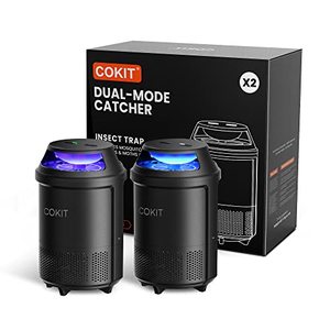 lot 1153 image: COKIT Indoor Insect Trap, 2 Mode Catching Insects with Suction, Bug Light and 6 Glue Board, Catcher & Killer for Mosquito, Gnat, Moth, Fruit Flies, Non-Zapper Traps for Home (Black, Pack 2) Retail $42.99