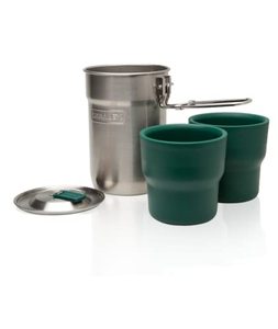 lot 1159 image: Stanley Adventure Camp Cook Set - 24oz Kettle with 2 Ceramic Cups - Stainless Steel Camping Cookware with Vented Lids & Foldable  Locking Handle - Lightweight Cook Pot for BackpackingHikingCamping Retail $25.00