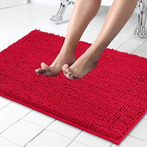 lot 1161 image: Set of 2- Extra Large Plush Microfiber Non Slip Soft Bathroom Rug, Absorbent Machine Washable Chenille Bath Mat  Quick Dry Shag Carpet, Great for Bath, Shower, Bedroom, or Door Mat (Red, 34x21) Retail $57.98