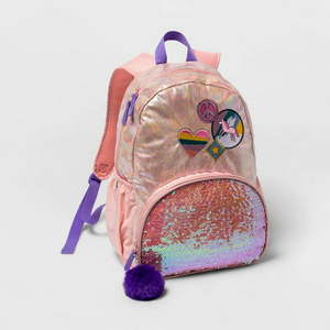 lot 1172 image: Kids Unicorn Backpack & Lunchbox Patches Iridescent Pink wPurple pompon- Cat & Jack Retail $34.99