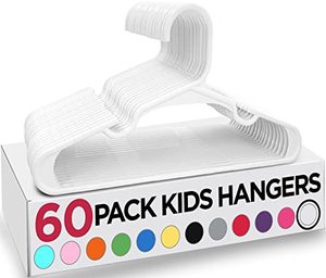 lot 1178 image: Utopia Home 60 Pack Kids Hangers - 11. 5 Inch Plastic Baby for Closet Childrens Clothes & Infant Ideal Everyday Standard Use (White) Retail $16.99