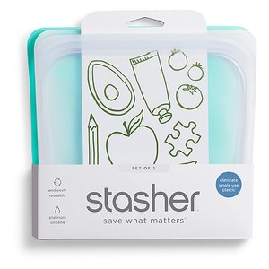 lot 1193 image: Stasher Reusable Silicone Sandwich Bags Aqua and Clear 2 Pack Retail $13.99