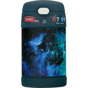 lot 1194 image: THERMOS FUNTAINER 16 Ounce Stainless Steel Vacuum Insulated Food Jar with Spoon Galaxy Teal Retail $20.94
