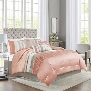 lot 1249 image: Madison Park Amherst Faux Silk Comforter-Casual Contemporary Design All Season Down Alternative Bedding, King(104x92), Coral, Retail $49.9