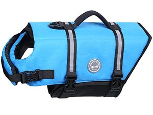 lot 1259 image: Ripstop Dog Life Vest, Reflective & Adjustable Life Jacket for Dogs with Rescue Handle for Swimming & Boating, Blue, M Retail $24.99