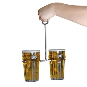 lot 1261 image: Set of 2 Pint Sherpa Beer Caddy Bottle Carrier Bottle Caddy Metal Frame Pint Glass Beer Holder Bottle Caddy Nonic and Tulip Style Pint Beverage Holder. BBQ Drink bottle carrier Retail $39.99