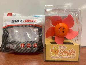 lot 1266 image: Bike Safety Set for cycling Sun Smile Windmill Bike Bell Flower Propeller & Mouthguard Slim Fit, Adults and Junior Mouth Guard with Case (Transparent, Junior) Retail $17.99