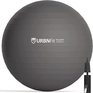 lot 1273 image: URBNFit Exercise Ball - Yoga Ball for Workout, Pilates, Pregnancy, Stability - Swiss Balance Ball wPump - Fitness Ball Chair for Office, Home Gym, Labor- Silver, 22 in Retail $23.80
