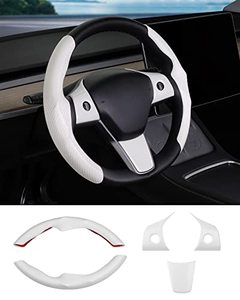 lot 1275 image: Canvcle Steering Wheel Cover for Tesla Model 3 Model Y Carbon Fiber Steering Wheel Wrap Kit  Car Wheel Protector Decoration Sticker Interior Trim Accessories White Retail $39.99