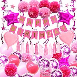 lot 1299 image: pink birthday party decoration,48Pcs rose red and pink themed birthday party decoration for the birthday party supplies pink happy birthday decorations Retail $12.99