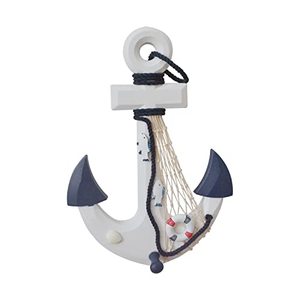 lot 1304 image: Nautical Wooden Anchor Wall Decor Beach Anchor Wall Hanging Rustic Farmhouse Navy Blue and White Wood Anchor Mediterranean Beach Ornament for Bedroom Bathroom Porch Front Door Home Decoration 12.6 x 9 Retail $19.99