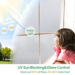 lot 1305 image: Coavas Window Privacy Film Frosted Glass Window Film Sun Blocking Window Tinting Film for Home, Static Clings Removable Frosting Bathroom Door Window Covering, Non Adhesive (17.5 x 78.7 Inch, Pure)