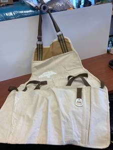 lot 1306 image: GemLine Natual Canvas Grilling Apron adjustable neck strap back waist ties attached bottle opener one insulated heat resistant grilling tool pouch 4 pouch total Retail $26.99