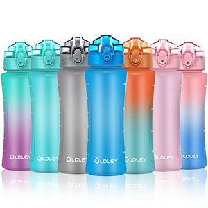 lot 1308 image: OLDLEY Kids Water Bottle with Straw 15 oz BPA-Free Leak-Proof Motivational Water Bottles with Time Marker for School Sports Travel Gym, Easy to Use for Girls Goys, 1 Straw Lid, Lake Retail $9.98