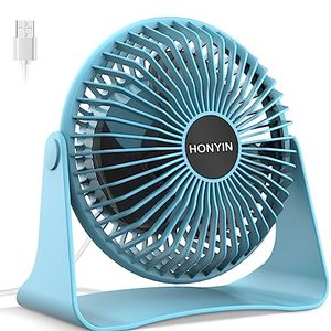 lot 1313 image: HONYIN Small USB Desk Fan, 3 Speeds Desktop Table Cooling Fan, 360° Rotatable, Strong Wind, Quiet Personal Little Fan Powered by USB for Bedroom Home Office Retail $11.99