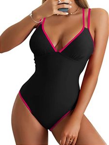 lot 1324 image: B2prity Womens V Neck One Piece Swimsuits Tummy Control Bathing Suit 1 Piece Slimming Swimwear Black,Pink Retail $29.88