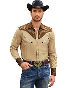 lot 1329 image: COOFANDY Mens Cotton Western Embroidered Shirts Casual Stylish Button Up Shirt Retail $33.28
