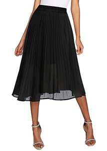 lot 1330 image: Urban CoCo Womens Casual Elastic Wasit Woven Pleated Midi Skirt (Black, L) Retail $20.14