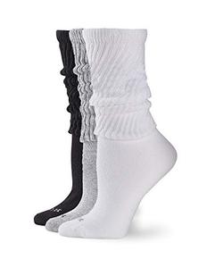 lot 1333 image: HUE Womens Slouch 3 Pair Pack Socks, WhiteLight Charcoal HeatherBlack, One Size US Retail $28.87