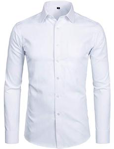 lot 1334 image: ZEROYAA Mens Long Sleeve Dress Shirt Solid Slim Fit Casual Business Formal Button Up Shirts with Pocket ZSSCL01 White Large Retail $26.37