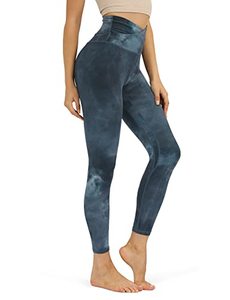lot 1335 image: ODODOS Gathered Cross Waist 78 Yoga Pants for Women, 25 Crossover High Waist Athletic Workout Leggings, Tie Dye Deep Navy, Medium Retail $21.01