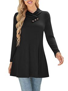 lot 1336 image: Arolina Womens Long Sleeve Button Cowl Neck Form Fitting Casual Loose Tunic Top Blouse Sweatshirt Retail $22.16