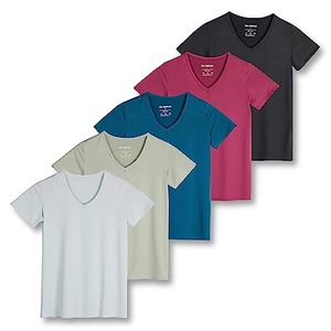 lot 1339 image: 5 Pack Womens V Neck T-Shirt Ladies Yoga Top Athletic Tees Active Wear Gym Workout Zumba Exercise Running Essentials Quick Dry Fit Dri Fit Moisture Wicking Basic Clothes - Set 13, 2XL Retail $28.90