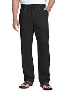 lot 1340 image: COOFANDY Mens Linen Cotton Pants Drawstring Waist Yoga Waistband Trousers Black, Straight Retail $28.02