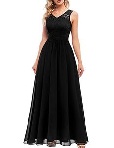 lot 1341 image: Women Formal Prom Dress, Bridesmaid Long Dresses for Women, Aline Modest Wedding Guest Lace Chiffon Dress, Maxi Evening Gowns for Vintage Cocktail Party Black 3XL Retail $43.09