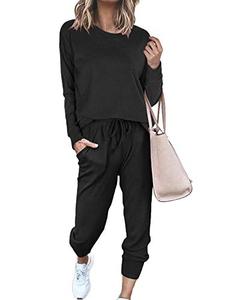 lot 1342 image: WFTBDREAM Sweatsuit for Women 2 Piece Fall Outfits Long Casual Tracksuit Set Black Large Retail $26.59