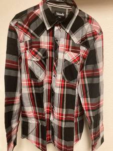 lot 1351 image: Coastal Mens Long Sleeve SNAP Button Shirt (S) Red Retail $27.50