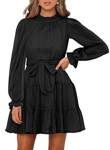 lot 1354 image: Womens Dresses for Women 2023 Long Sleeve Ruffle Waist Tie Casual Tiered A Line Mini Swing Dress Retail $40.98