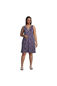 lot 1361 image: Lands End Womens Cotton Jersey Sleeveless Cover-up Dress Colorblock NavyWhite Paisley Mix Regular Large Retail $24.62