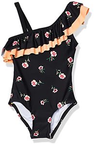 lot 1365 image: Kanu Surf Girls Big Morgan Floral Ruffle 1-Shoulder 1-Piece Swimsuit, Black, 12 Retail $33.37
