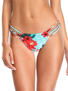 lot 1367 image: RELLECIGA Womens Blue Floral Triple Strappy Bikini Bottoms Thong Size Small Retail $13.12