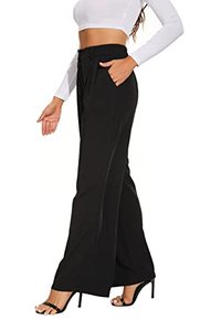 lot 1373 image: FUNYYZO Womens Wide Leg Pants High Elastic Waisted in The Back Business Work Trousers Long Straight Suit Pants for Summer Black Retail $30.67
