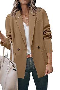 lot 1378 image: Womens Oversized Blazer Open Front Long Sleeve Lapel Work Office Fashion Khaki Camel Blazer Jackets for Women Khaki M Retail $34.72