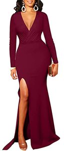 lot 1382 image: HipGlamp Womens Sexy Long Sleeve V Neck Wrap Side Split Bodycon Party Floor Length Maxi Dress(XX-Large.10735WineRed) Retail $35.03